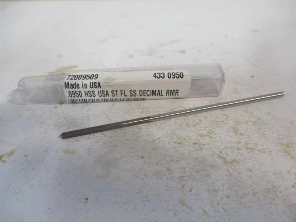 (433-0.0950) .095" x 3/4" x 3" OAL 4-Flute Straight Shank HSS Chucking Reamer 
