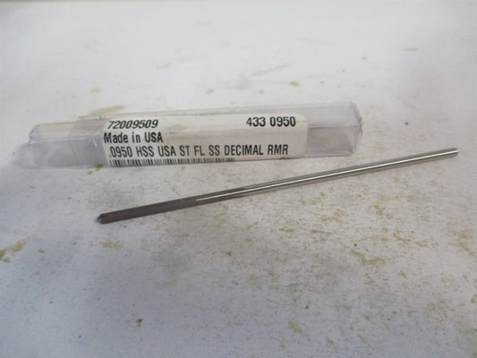 (433-0.0950) .095" x 3/4" x 3" OAL 4-Flute Straight Shank HSS Chucking Reamer 