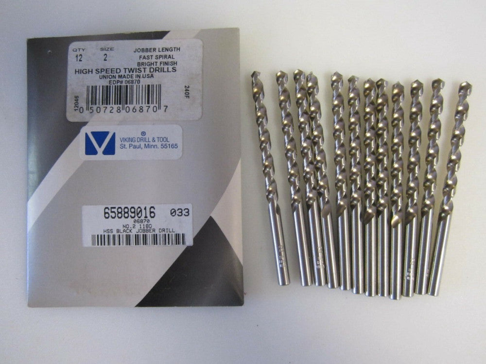 #2 Fast Spiral, 118 Degree Point Angle, RH, High Speed Steel Jobber Drill - 12Pk