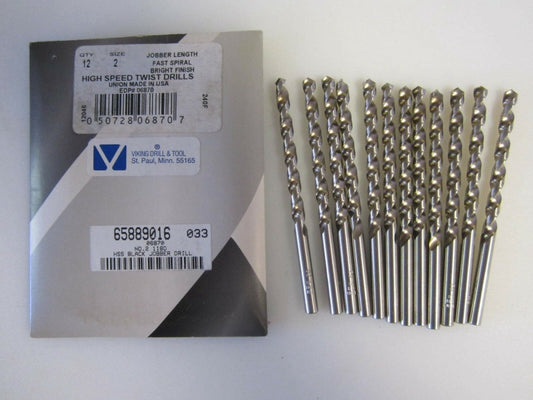 #2 Fast Spiral, 118 Degree Point Angle, RH, High Speed Steel Jobber Drill - 12Pk