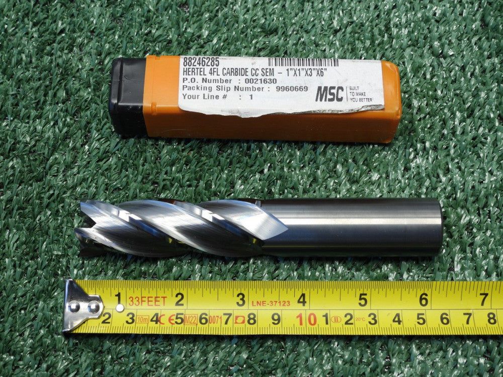 88246285 Square End Mill: 1" Dia, 3" LOC, 4 Flute, Solid Carbide 
