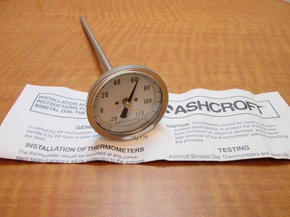 Ashcroft 20EI60R 090 -20 to 120F Bimetal Thermometer 9" x 2" Analog Glass Dial
