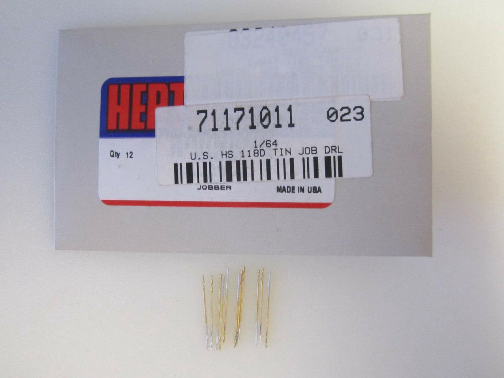 High Speed Steel Jobber Drill 1/64" 118 Degree Point Angle, TiN Coated, RH, 12Pk