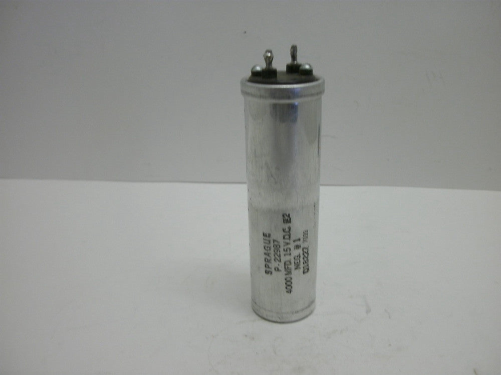 SPRAGUE P-22987 EXTRALYTIC CAPACITOR 4000 MFD 15 V.D.C. # 2 NEG. #1 D18822Z
