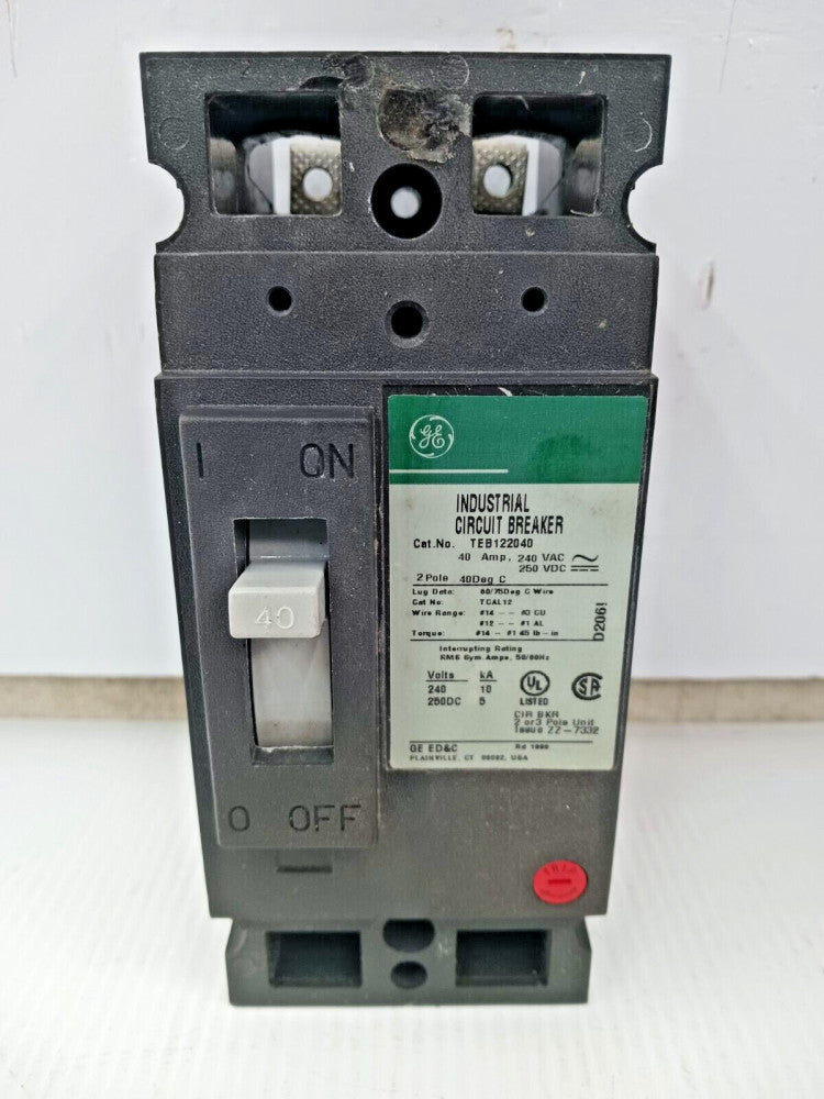 GE 40 AMP CIRCUIT BREAKER 2 POLE 240 VAC / 250 VDC 10kA TEB122040