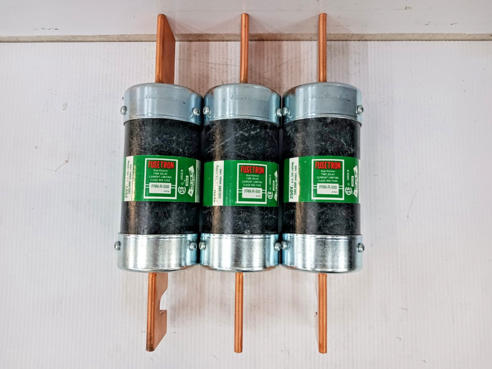 Lot Of Three) New Fusetron 500 Amp Time-Delay Class RK5 Fuse 250 VAC FRN-R-500