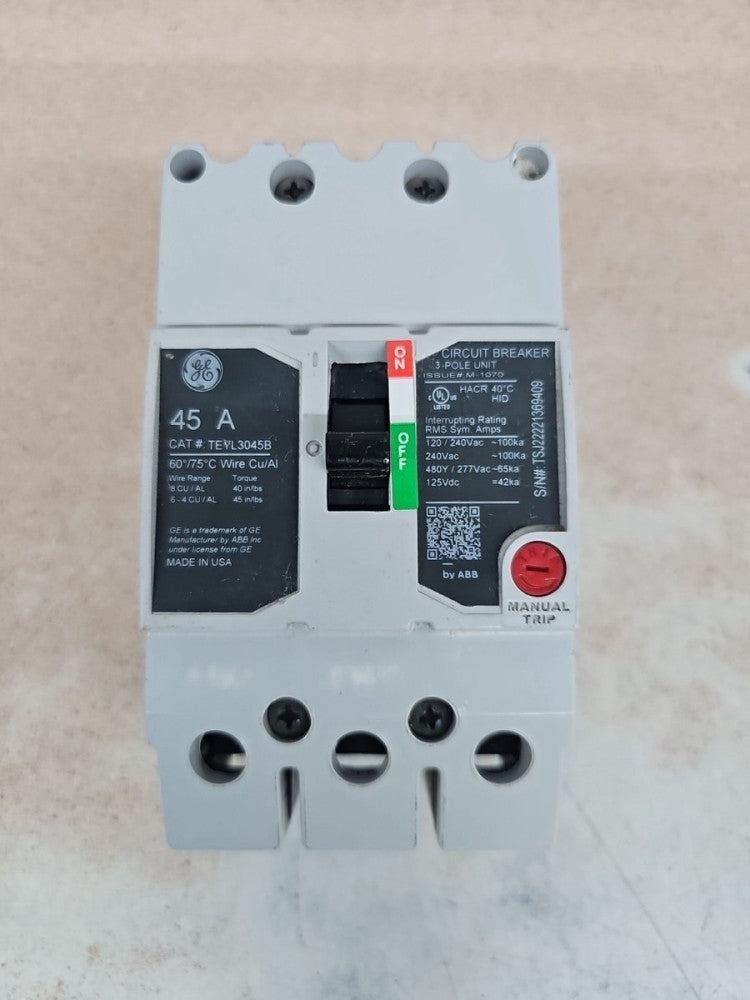 New Take Out GE TEYL3045B 45 Amp 3 Pole 480V Circuit Breaker Bolt-on