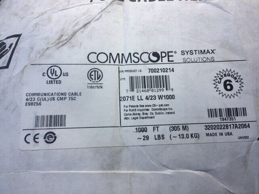 1000' COMMSCOPE 700210214 23 AWG 4P Solid BC Violet CMP Box UTP XL Cat 6 Cable