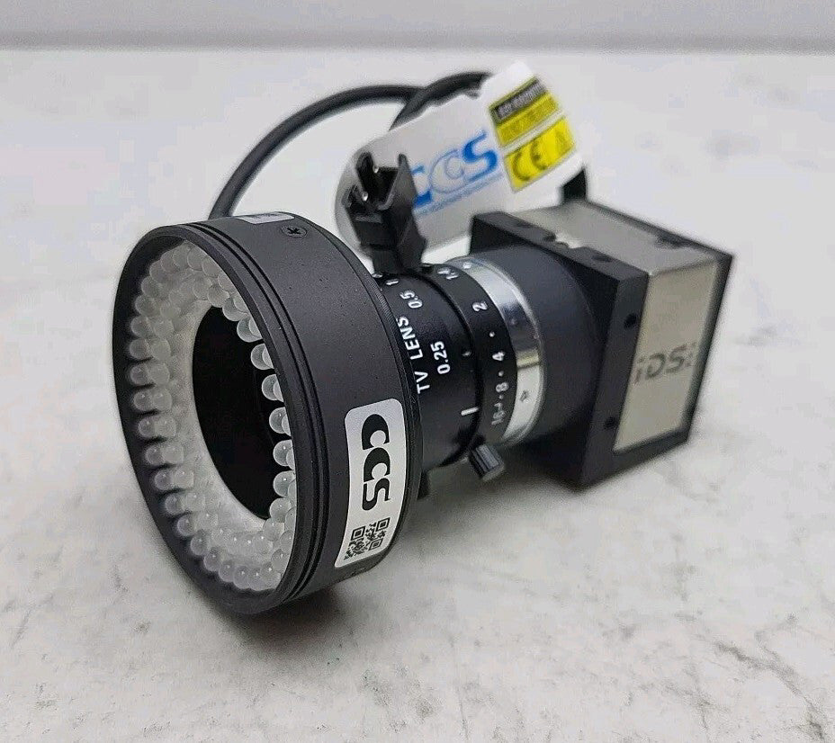 IDS UI-1480SE-C-HQ Camera w/Ricoh FL-HC1214-2M Lens Ccs LDR2-50SW2 Ring Light