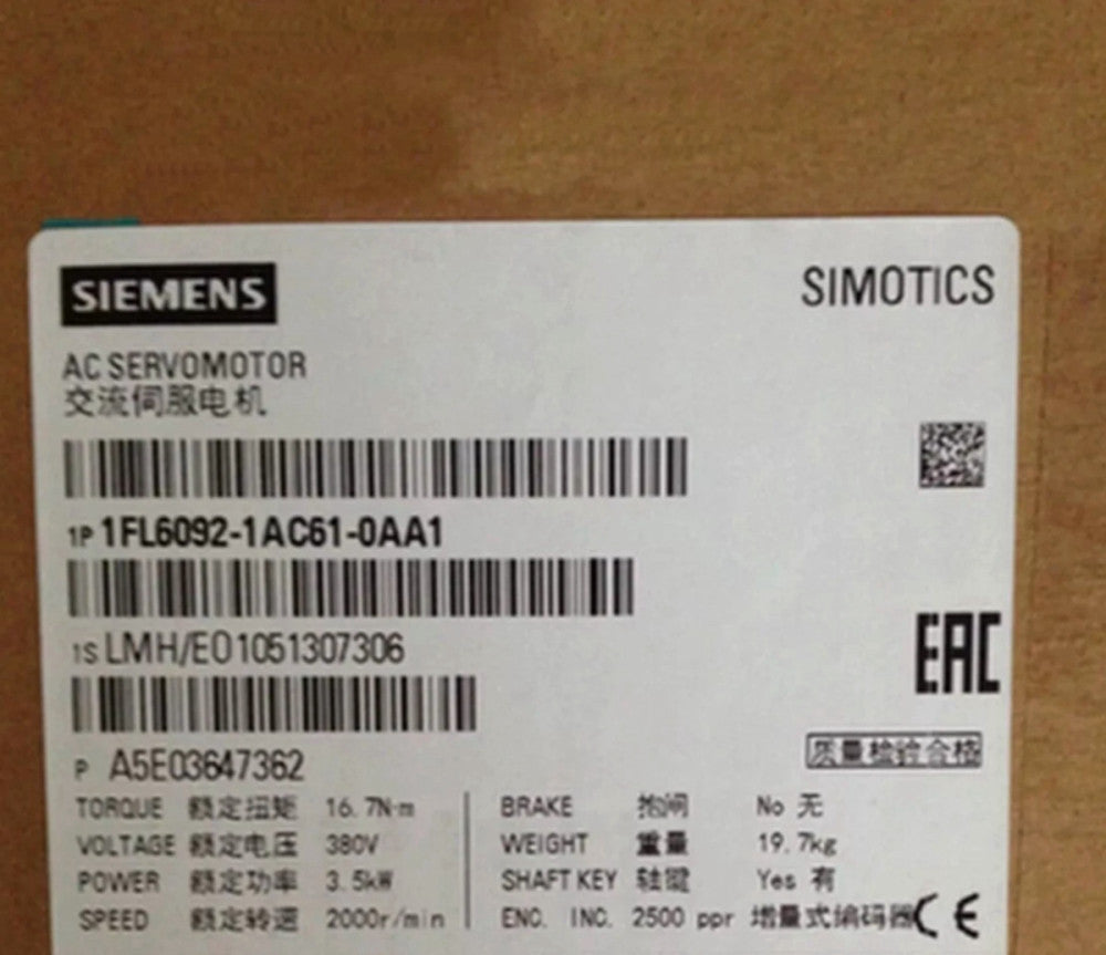 One Brand New SIEMENS Servo Motor 1FL6092-1AC61-0AA1