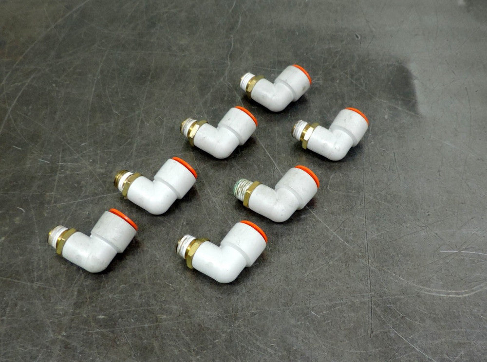 SMC 1/4" NPT X 1/2" Elbow Push to Connect Fitting Lot of (7) Seven