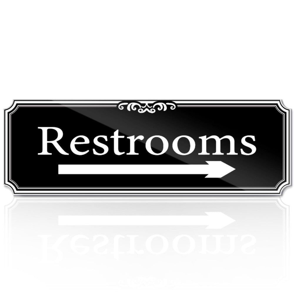 9"x3" Black "Restroom" Right Arrow Sign Self-adhesive for Door Wall Window