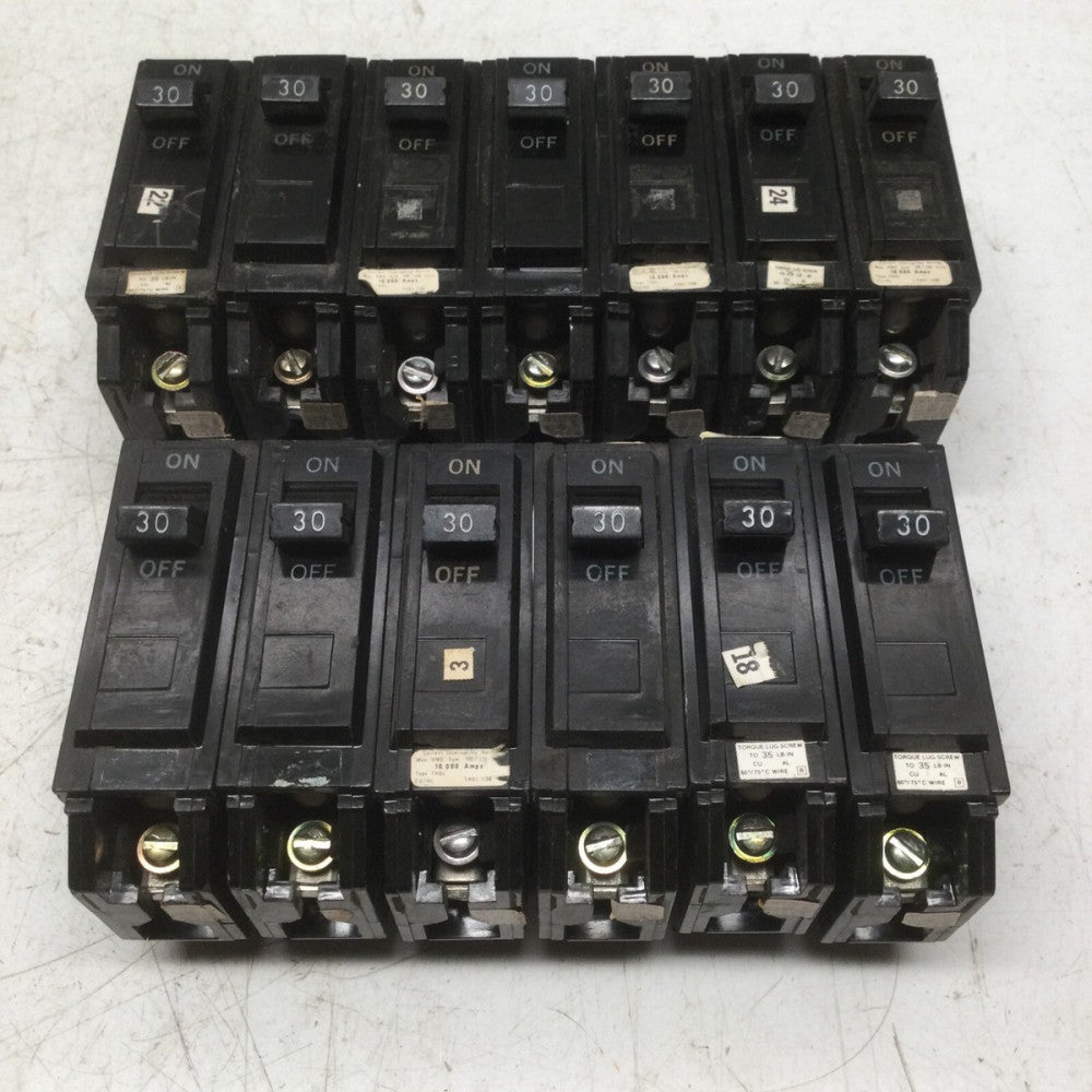 GE General Electric THQL1130 Single Pole 30 AMP Circuit Breaker (LOT of 13)