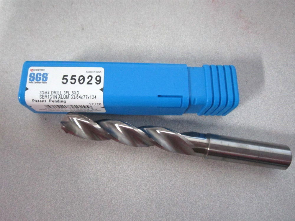 SGS (55029) 33/64" x 4.8820 OAL 124 deg Point Solid Carbide Jobber Drill Bit 