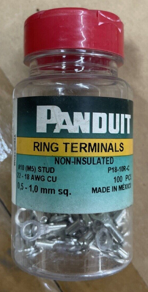 LOT OF 3 Panduit P18-10R-C 22-18 Awg Non-Insulated Ring Terminal #10 Stud Pk100