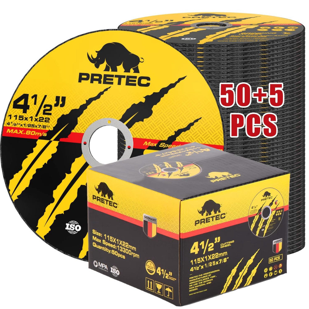 Cut Off Wheels 4-1/2", PRETEC 50+5 Pack Metal Cutting Wheel,Thin 4.5” Metal... 