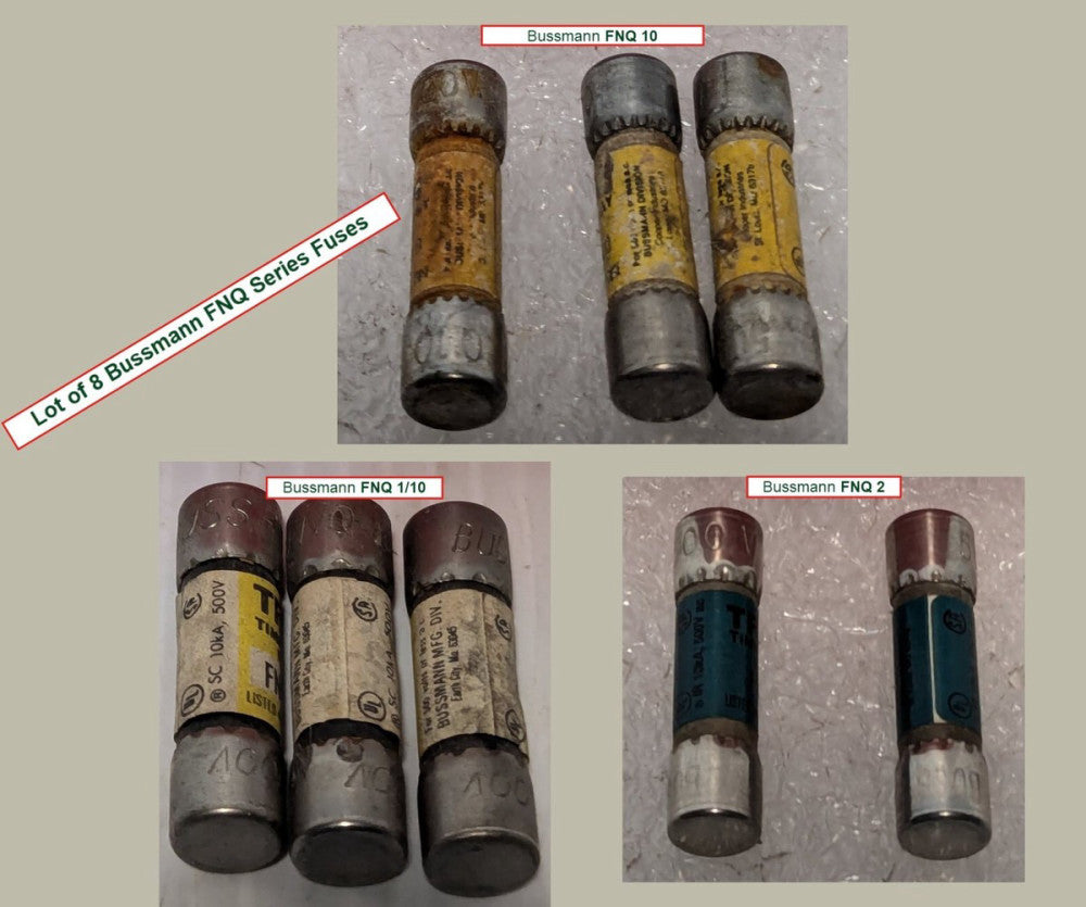 Lot of 8 Bussmann FNQ Series Fuses - Varying Part Numbers
