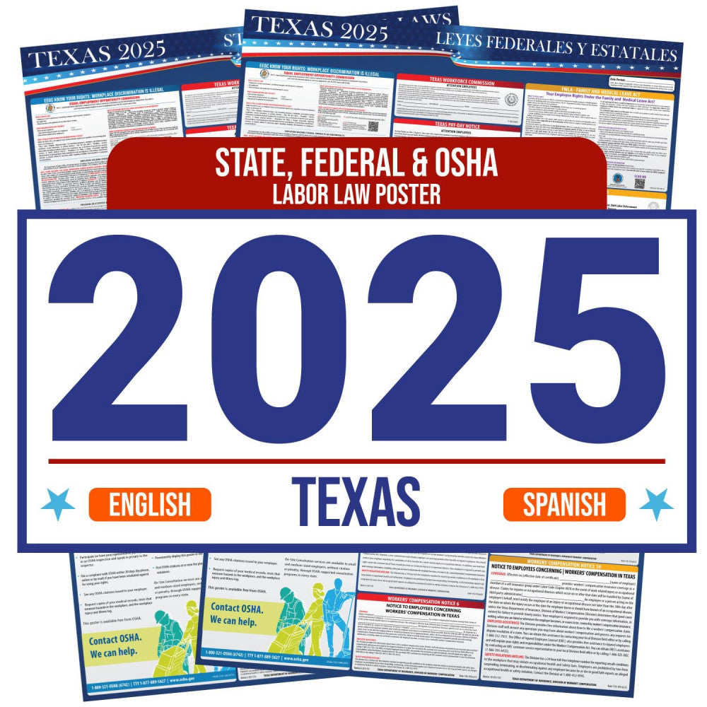 2025 Texas State and Federal Labor Law Poster - English Spanish Combo - OSHA ...