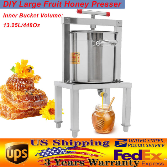 13.25L Fruit Press Honey Presser Stainless Pressing Plate Cider Wine Press New