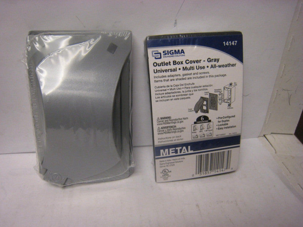 2 X Sigma Electronics Universal All Weather Gray Metal Outlet Box Cover #14147