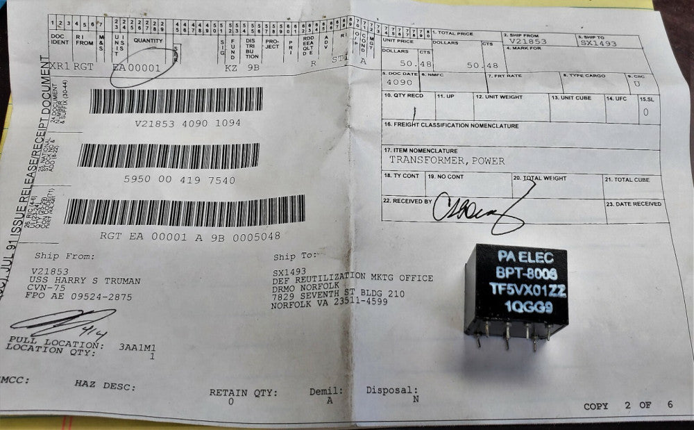 400 Hz Power Transformer 5950-00-419-7540, K6217, BX-9120, 840539 [OF36]