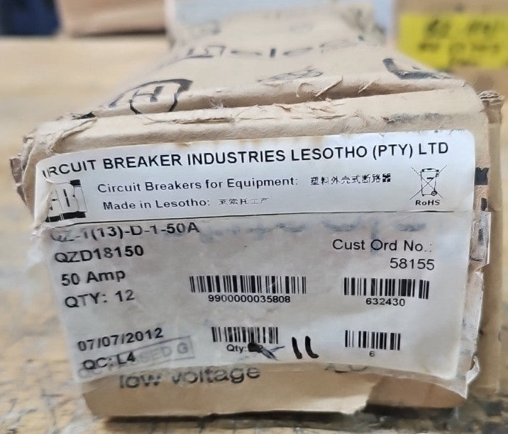 CBI QZ113DC1 50A Circuit Breakers QZD18150 - Lot of 11 - 1 Pole Units - Curve 1