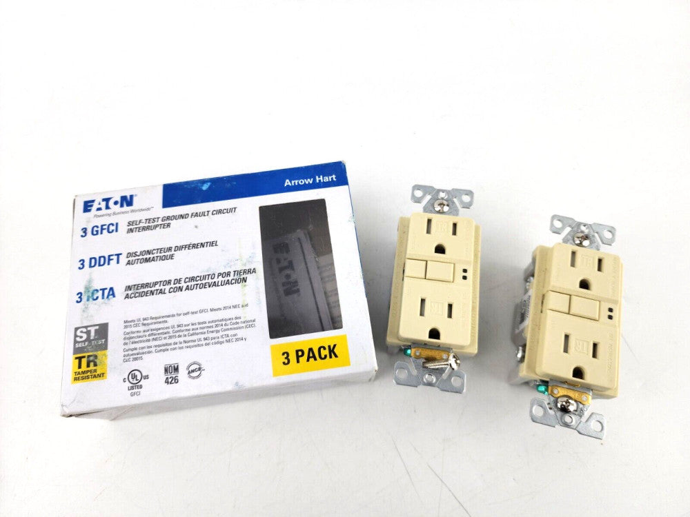 2pcs EATON TRSGF15V-3-L Ivory Color Tamper Resistant Duplex GFCI Receptacle