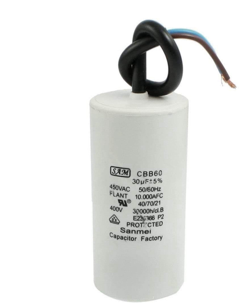 CBB60 Motor Running Capacitor 30uF AC 450V with 2 Lead Wires for AC Motor