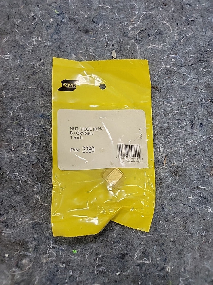 ESAB BRASS HOSE NUT RH BRASS P/N 3380 OXYGEN