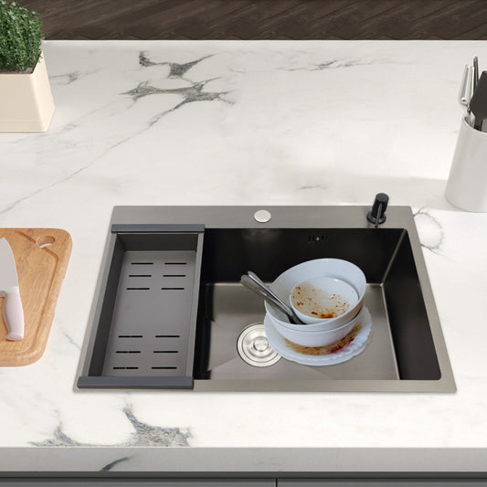 68*45*20cm Stainless Steel Undermount Kitchen Sink Washbasin W/ Soap Dispenser