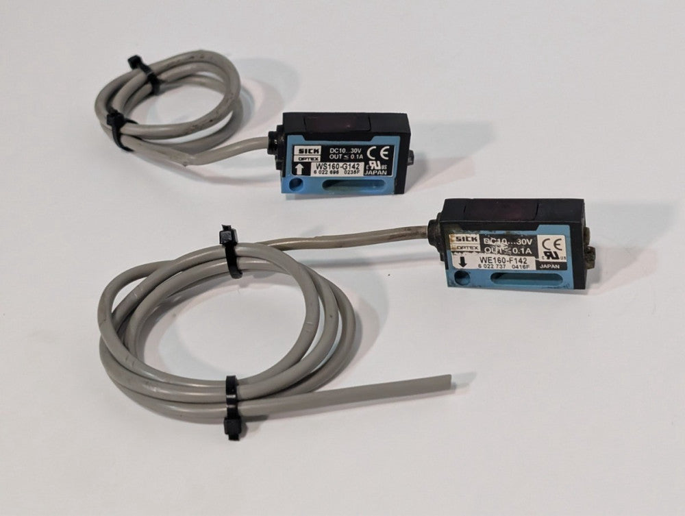 SICK Optex WE160-F142 & WS160-G142 thru-beam sensors, 10-30V, lot of 2 as shown