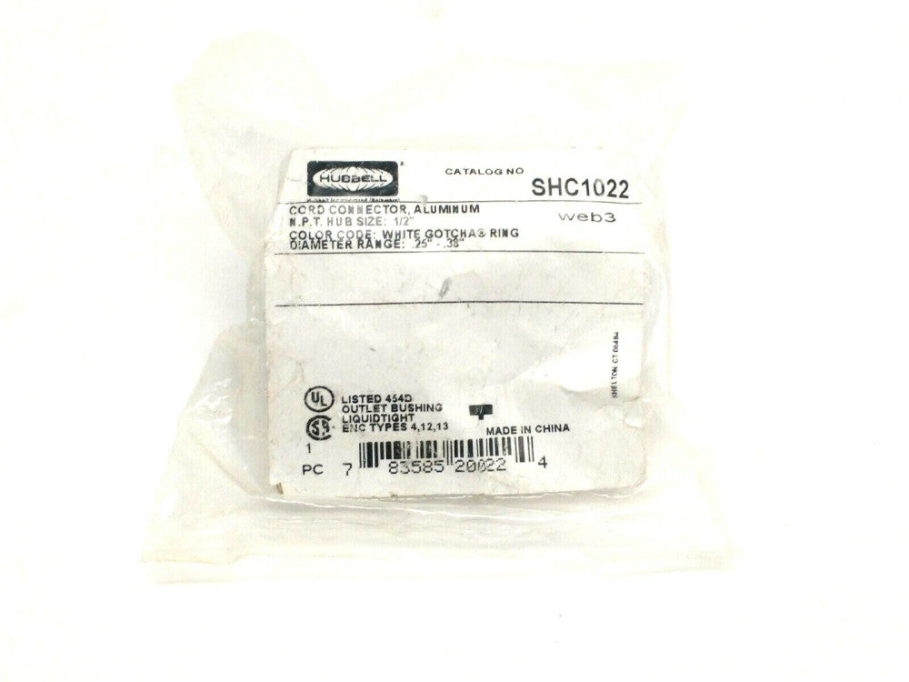 Hubbell SHC1022 Kellems Straight Male Aluminum .25-.38" Cord Connector 1/2" NPT
