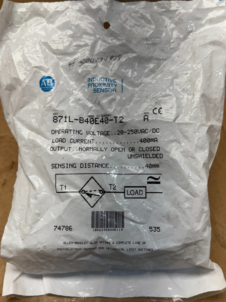 NEW IN PACKAGE ALLEN-BRADLEY INDUCTIVE PROXIMITY SENSOR 871L-B40E40-T2 SERIES A
