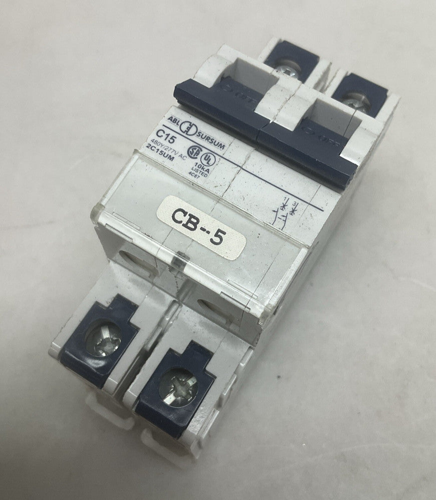 ABL Sursum C15 2C15UM 15A Amp Circuit Breaker 480Y/277 Vac 10kA Used