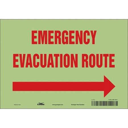 Condor 465R05 Safety Sign, 7 In H, 10 In W, Glow Vinyl, Vertical Rectangle,