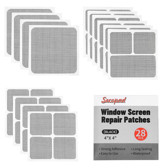 28 Sheets Window Screen Patches Repair Kit, Black 3 Sizes 
