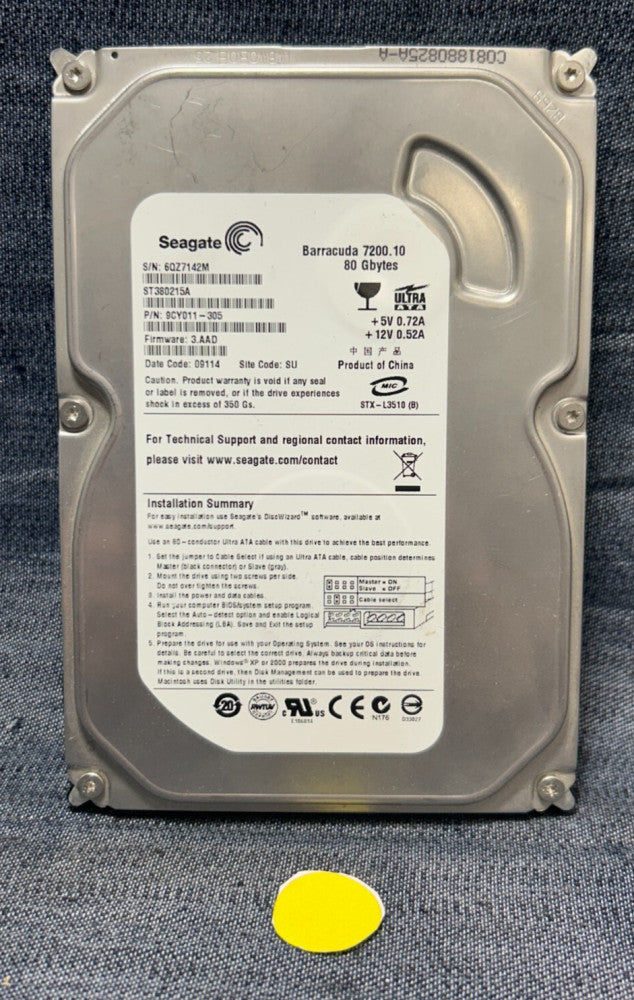 SEAGATE HARD DRIVE 9CY011-305  80GB +5V 0.72A +12V 0.52A