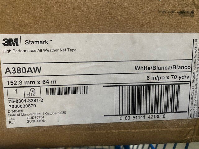 3M Stamark™ High Performance All Weather Net Tape A380AW White 6 in x 70 yd