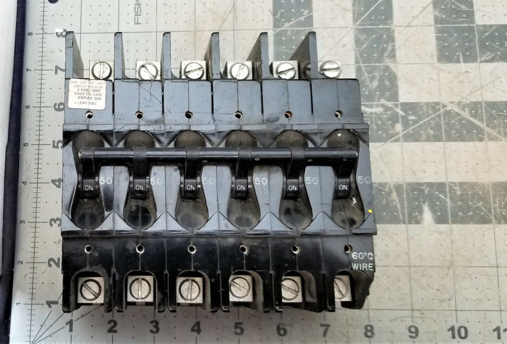 Airpax 209 Series 6 Pole 50A Breaker Tested Working Pull [C10S3]