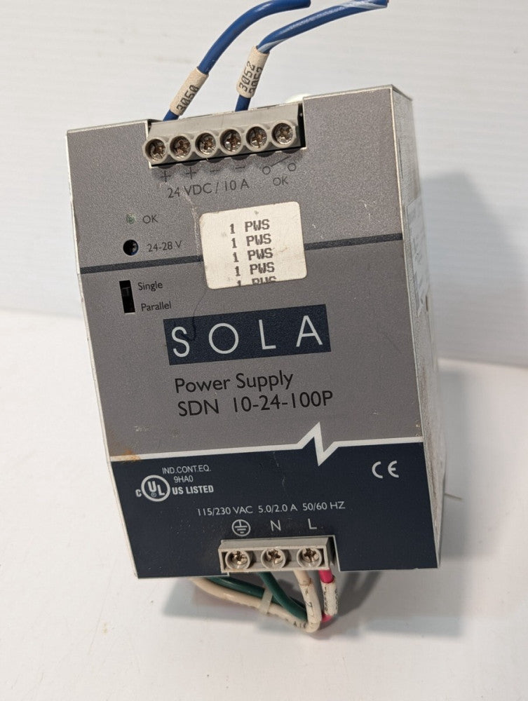 SOLA SDN10-24-100P power supply, 24VDC, 10A, SDN 10-24-100P