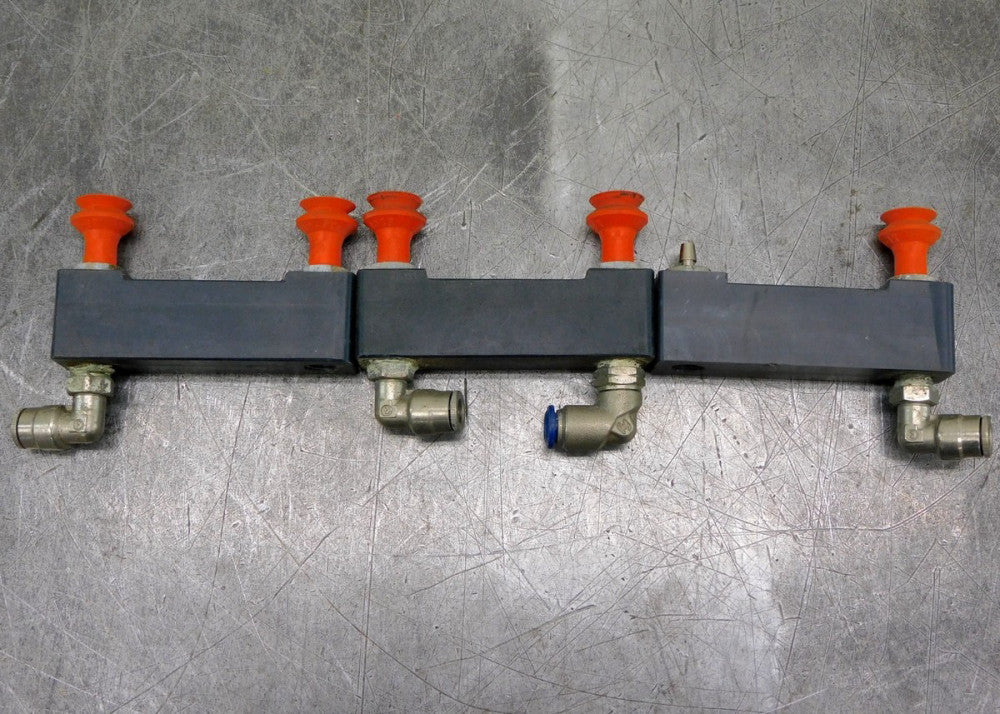 Suction Cup Lift Manifold 2 Inlets 2 Outlets 1/8" NPT Lot of Three (3)