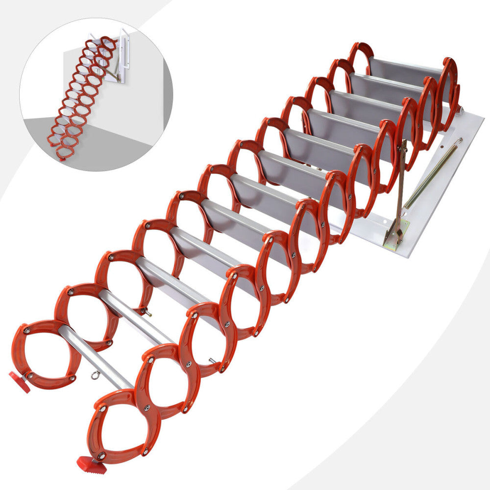 Attic Extension Ladder 10.17ft Narrow Wall Mounted Folding Loft Stairs 12-Steps