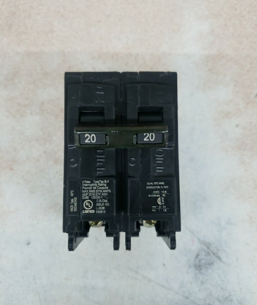 1-Siemens B220H 20A 240v 22k Type BLH bolt in circuit breaker NTO