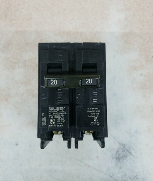 1-Siemens B220H 20A 240v 22k Type BLH bolt in circuit breaker NTO