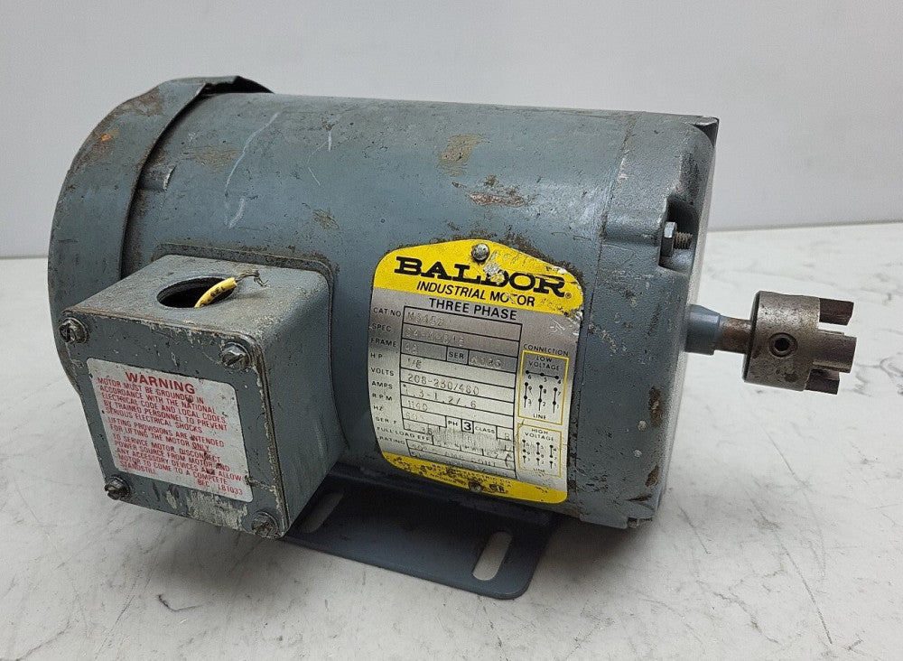 Baldor M3452 AC Motor 1/6 Hp 208-230-480V 1140 Rpm 6P 48F 3Ph 60 Hz Used
