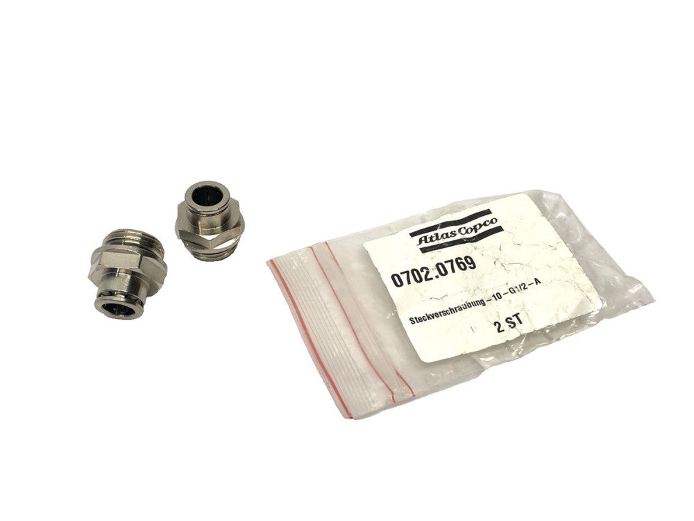 Atlas Copco 702.0769 Push-in Fitting 1/2" 10-G1/2-A 0702.0769 2-PACK