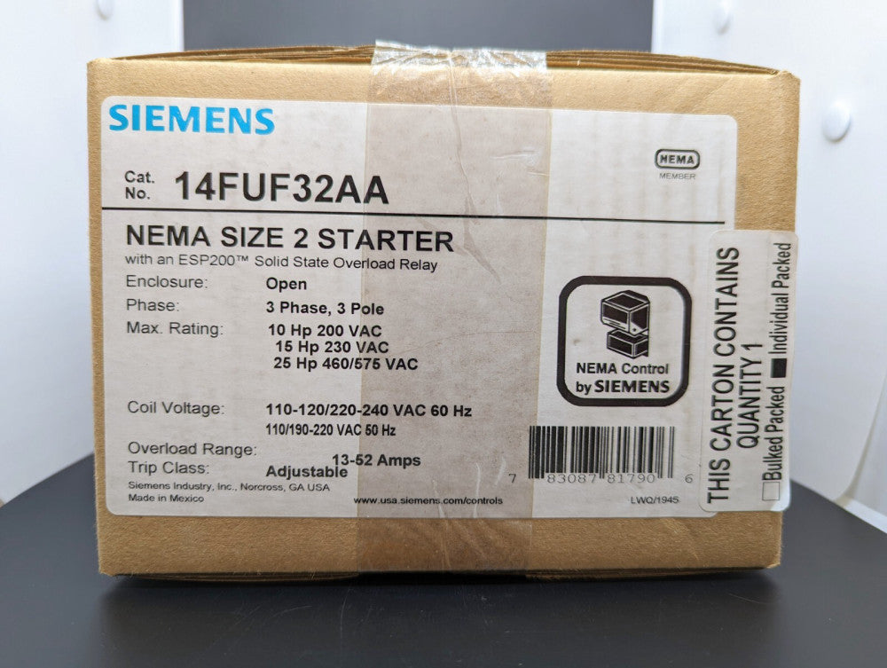 Siemens 14FUF32AA Nema Size 2 120/240V Open Starter NIB