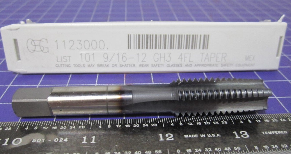 OSG (1123008) 9/16-12 UNC Straight Flute Tap 4F Taper Chamfer HSS TiCN Finish