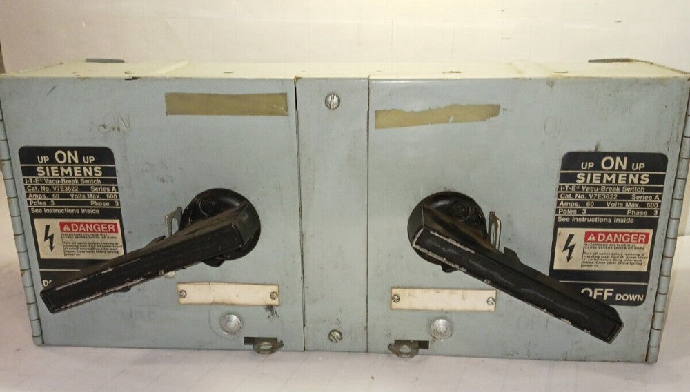 SIEMENS 60 AMP FUSIBLE TWIN VACU-BREAK PANEL SWITCH 600 VAC V7E3622