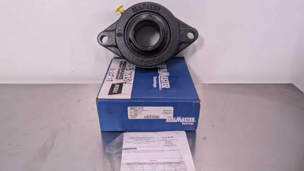 Sealmaster MSFT-310 Two Bolt Flange Mount Bearing 50mm Set Screw Gold Line Stand